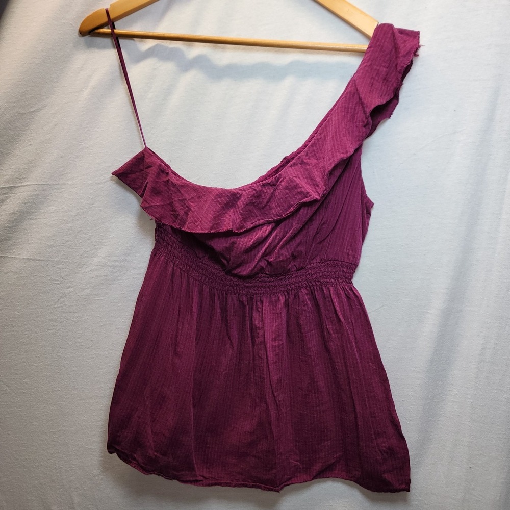 Y2k Vintage Top One Shoulder Ruffle American Eagle Babydoll WINE Color Size 2